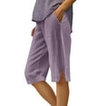 thumbnail image 3 of Pxkloy Linen Capri Pants for Women High Waisted Wide Leg Lounge Comfy Soft Bermuda Shorts Casual Resort Wea Purple,XXL, 3 of 6