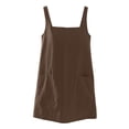 thumbnail image 4 of Women's Cotton Solid Color Square Neck Sleeveless Mini Dress Back Zipper Casual Short Dress with Pockets for Summer Daily Wear Coffee XL(XL), 4 of 8