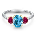 thumbnail image 3 of Gem Stone King 925 Silver and 10K Yellow Gold Swiss Blue Topaz and Red Created Ruby Engagement Ring for Women | 2.00 Cttw | Oval 8X6MM | Gemstone November Birthstone | Size 9, 3 of 6