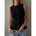 thumbnail image 4 of Women Sleeveless Ruffle Knit Cardigan Vest Button Down Cropped Tank Top, 4 of 6