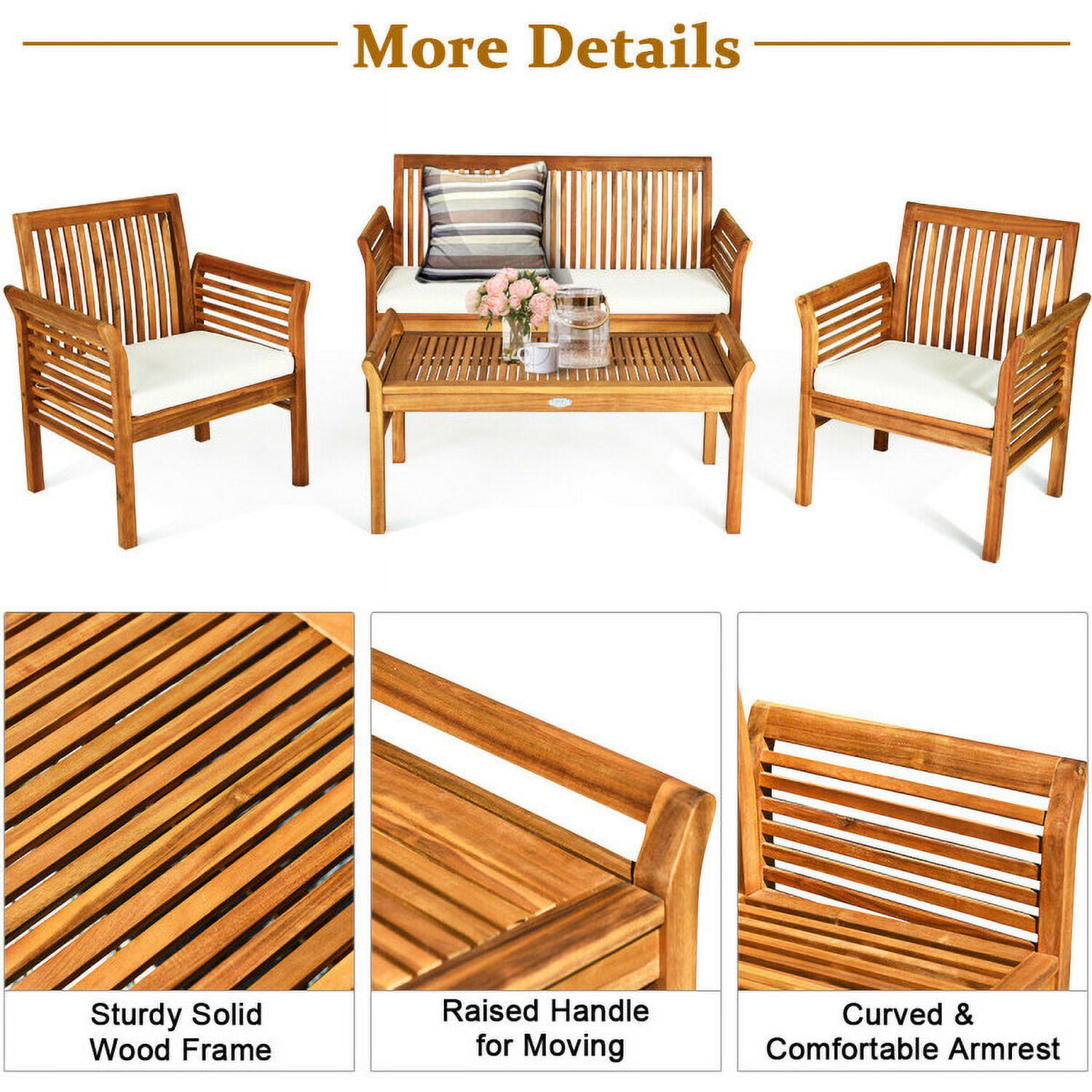 Aimee Lii 4 Pieces Outdoor Acacia Wood Sofa Furniture Set, Wooden Patio Furniture Set Aimee Lii 4 Pieces Outdoor Acacia Wood Sofa Furniture Set, Wooden Patio Furniture Set