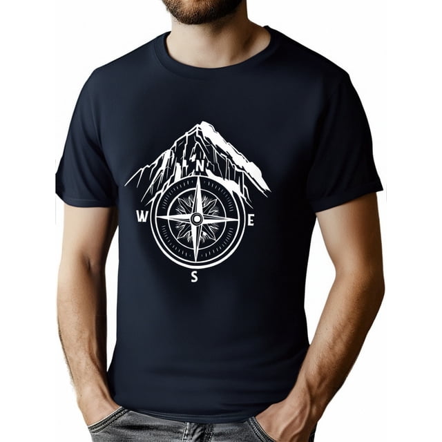 Men's Casual Slightly Stretch "Compass" Graphic Tee, Male Clothes for Summer