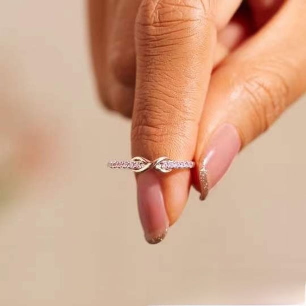 Anillo de plata 925 para mujer, anillo de la suerte fresco con 8 palabras con incrustaciones de circonita, anillo de moda simple para mujer