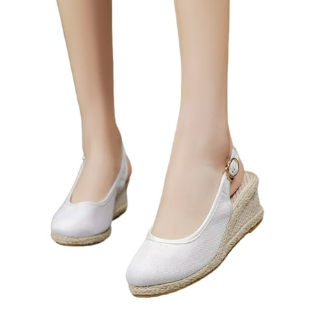 

SIMANLAN Women s Wedge Sandals Mid Heel Platform Sandal Ankle Strap Espadrilles Women Anti Slip Casual Shoe Ladies Buckle Walking Shoes White 5