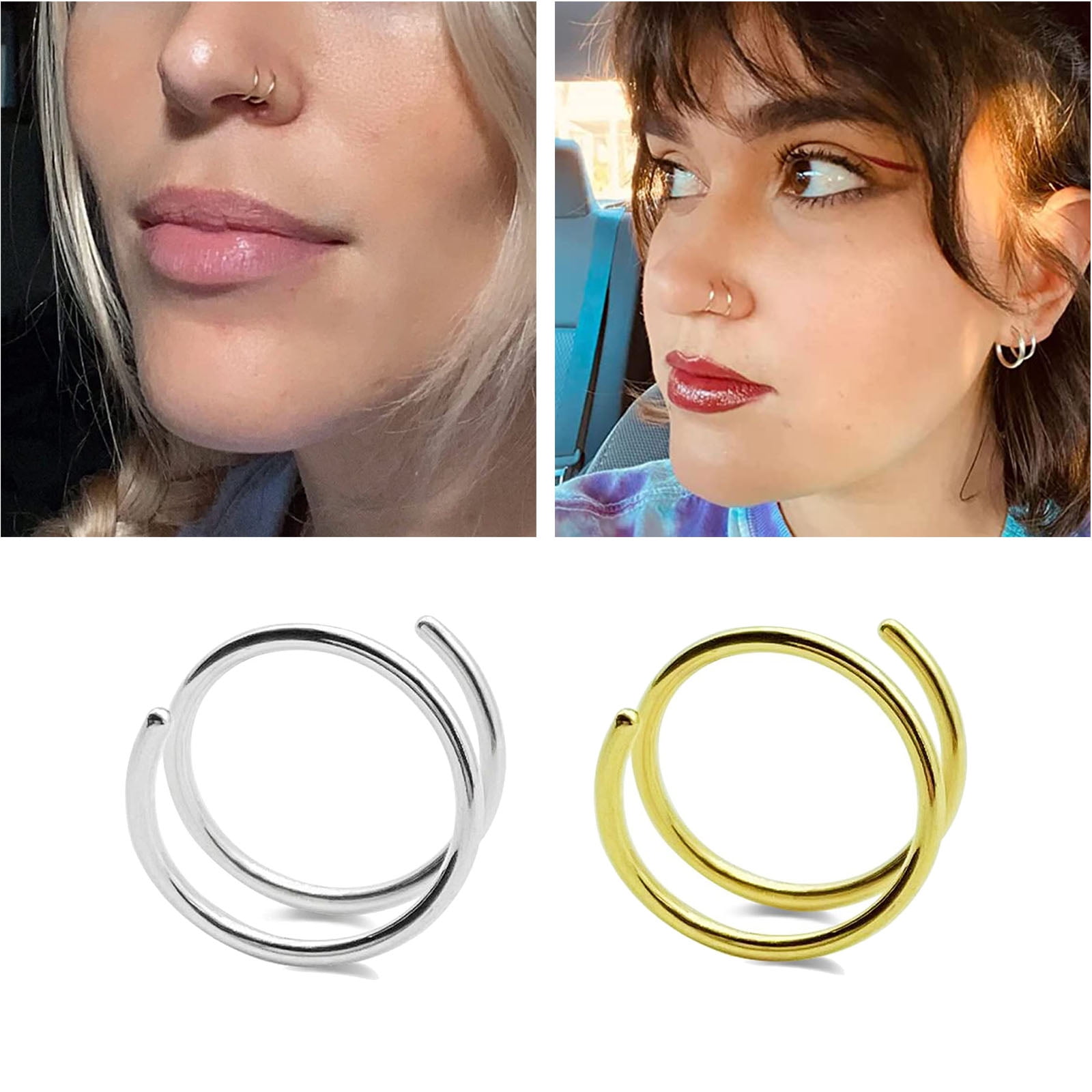 Nose Ring Piercing - Double Nose Ring - Nose Hoop - Double Hoop for a  Single Pierced Nose (9 mm LEFT, 14k Gold Filled - 18 gauge) - Yahoo Shopping