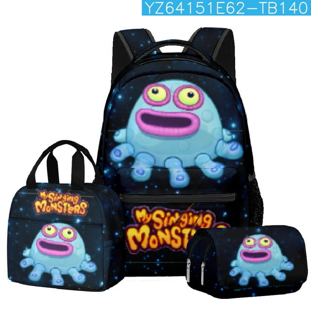 Singing Monsters Backpack 3-piece Boy Girl Large Capacity School Bag Shoulder Bag Pencil Case Suitweek