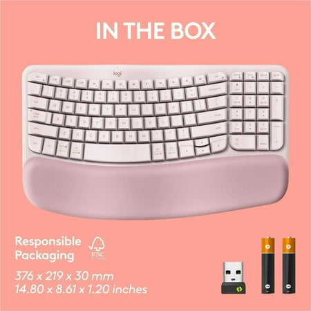 Logitech - Wave Keys Ergonomic Wireless Keyboard for Windows/Mac with Integrated Palm-rest - Rose