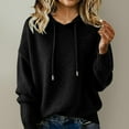 thumbnail image 2 of Knit Sweater Hoodie for Women Long Sleeve Casual Loose Drawstring Hooded Sweatshirt Plain Pullover Tops (M, Black), 2 of 4
