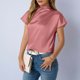 thumbnail image 2 of Camisetas de Manga Corta de Cuello Alto para Mujeres Moda Casual Primavera Cuello Redondo Medio Cuello Alto Hombro Izquierdo Plisado Superior, 2 of 6