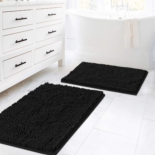 Juego de alfombras de baño H.VERSAILTEX, negras, supergruesas y suaves