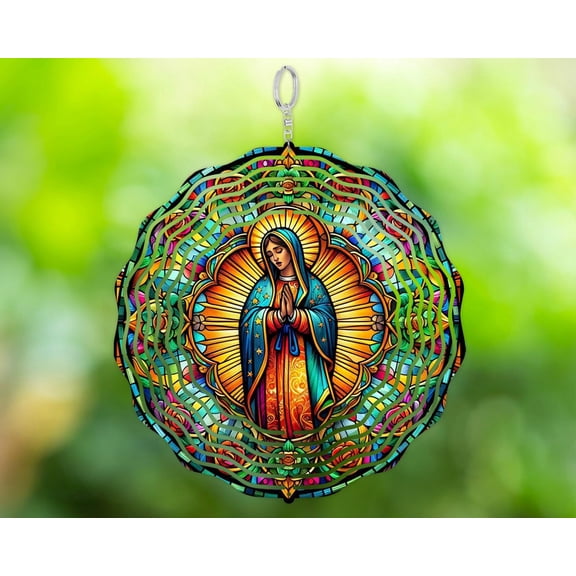 Virgen de Guadalupe Wind Spinner: Colorful 3D Aluminum, Religious Garden Decor