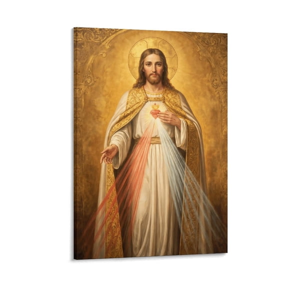 Divine Mercy Canvas Wall Art 12x18 Inch - Sacred Heart of Jesus Christ Religious Painting - Waterproof UV Resistant Stretched Canvas Print - Ready to Hang - Catholic Christian Home Church Decor