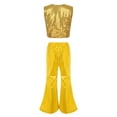 thumbnail image 2 of iEFiEL Girls Youth Two-piece Stage Performance Outfit Shiny Sequins Vest with Flare Pants Set Jazz Hip Hop Dancewear Gold 7-8, 2 of 5