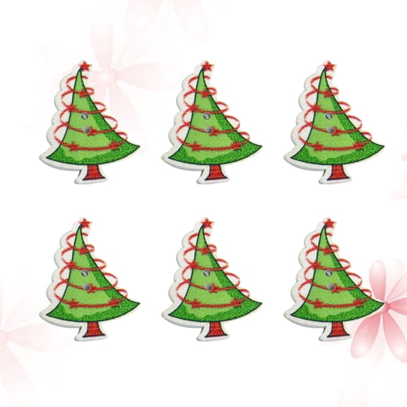 BESTOYARD 50Pcs Christmas Tree Two Hole Wood Buttons Light Green Painted for Craft Sewing Projects