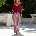 thumbnail image 5 of Bosfbaoi Two Piece Sets for Women V Neck Short Sleeve Top and Striped Wide Leg Pants Casual Womens Summer Outfits, 5 of 7
