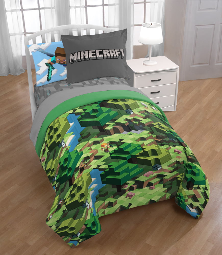 4 Piece Bed in A Bag Minecraft Builders Boys Twin Comforter & Sheet Set 