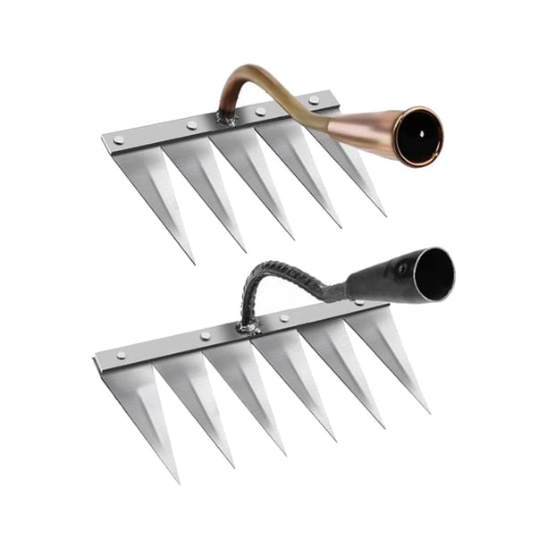 2x Rastrillo de deshierbe de alta resistencia, rastrillo, rastrillo, herramienta manual para aflojar, plantar y sembrar. 6 Dientes Latón 5 Dientes