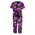 thumbnail image 5 of Garbnen Womens Valentine Pajama Set V Neck Capri Pants Short Sleeve Sleepwear Heart Print 2 Piece Lounge Sets with Pockets, 5 of 7