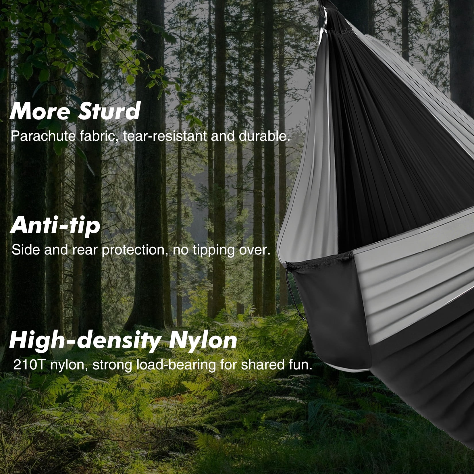 Double Camping Hammock with Straps Portable Lightweight Nylon Hammock 10FT x 6.5FT Heavy Duty Parachute Hammock for Outdoor Backpacking Travel Backyard, Black