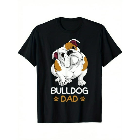 ULLDOG DAD" Men's Bulldog Graphic T-Shirt - 100% Cotton, Casual Short Sleeve, Round Neck, Comfortable & Durable for Daily Wear & Summer Fashion