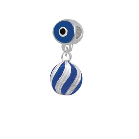 3-D Blue and Striped Ornament - Blue Evil Eye Charm Bead