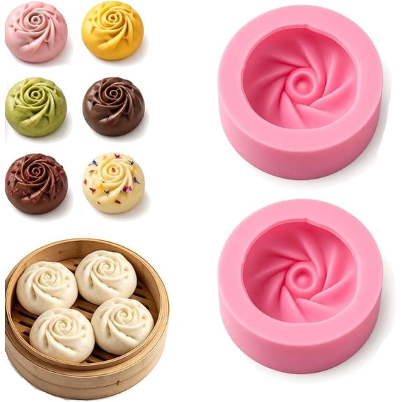2PCS Dumpling Mold, 2.95 inch Dumpling Silicone Mold Easy to Demold Cake Mould, Handmade Baozi Makers,Pink