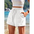 thumbnail image 6 of Linen Shorts for Women Summer Casual High Waisted Wide Leg Drawstring Beach Loose Shorts Comfy Fashion Outfits White XXL, 6 of 7