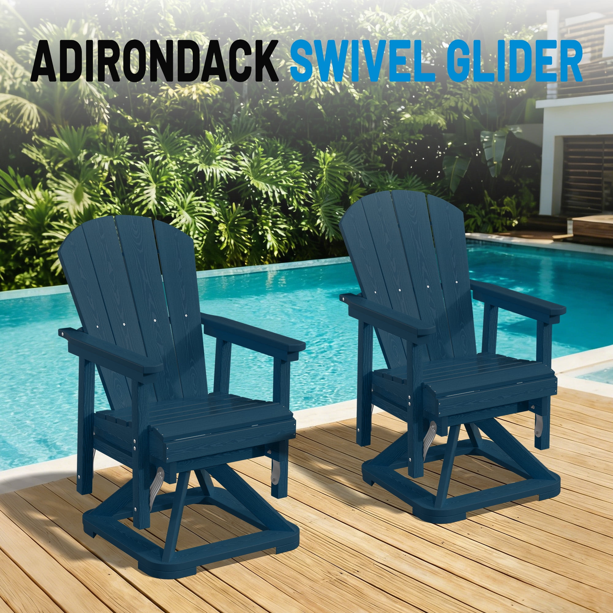 Easthome 360°Swivel Glider Adirondack Chair All-Weather HDPE Outdoor Rocking Chair with Ergonomic Backrest, Outdoor Swivel Rocker for Patio, Porch & Deck - Navy