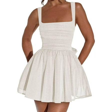 WANGJUNBEI Sparkly Tulle Cocktail Dress for Teens 2025 Short Corset Prom Dress Square Neck Mini Cocktail Party Gowns