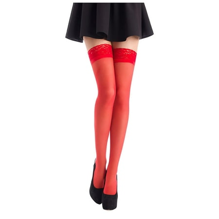 

BIZIZA Womens High Tights Sexy Stockings Floral Lace Sheer Red One Size