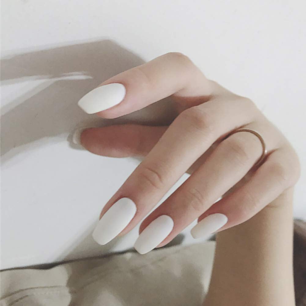 24pcs Colorful Fake Nails Square Full Cover Lily Ivory Oyster Color Medium Matte Acrylic Nail Kits Sets With Glue Tabs Nail File Wood Stick For Daily Use Pearl White Walmart Com