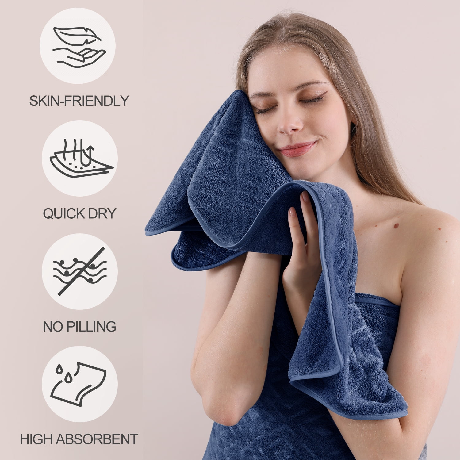 12 Piece Family Towels Set for Bathroom, Quick Drying, High Absorbent Ultra Soft Towel Sheet, Includes 4 Bath Towels, 4 Hand Towels, & 4 Washcloths (Navy)