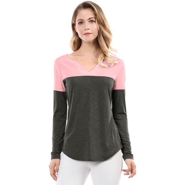 Unique Bargains T-Shirt Casual à Manches Longues à Col en V pour Femmes