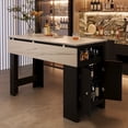 thumbnail image 2 of U_Style-CA Modern Counter Height Table with Foldable Top, Marble-Pattern Surface, 2-Door Storage Cabinet, Adjustable Shelf, Side Hooks & Aluminum Handles, for Dining Room (Chairs Not Included), 2 of 5