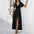 thumbnail image 5 of Womens Dress Women's Fashion Fallow V-Neck Short Sleeve Solid Color Dresses Womens Summer Dresses Black L, 5 of 6