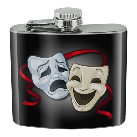 Drama Comedy Tragedy Masks Theater Stainless Steel 5oz Hip Drink Kidney Flask