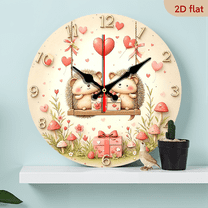 2D Flat 1pc 10Inch Wooden Cartoon Cute Hedgehog Couple Wall Clock - Romantic Valentine'S Day Theme, Silent Non-Ticking Clock with Round Wooden Plate, Fiberboard Circular Fashionable Design