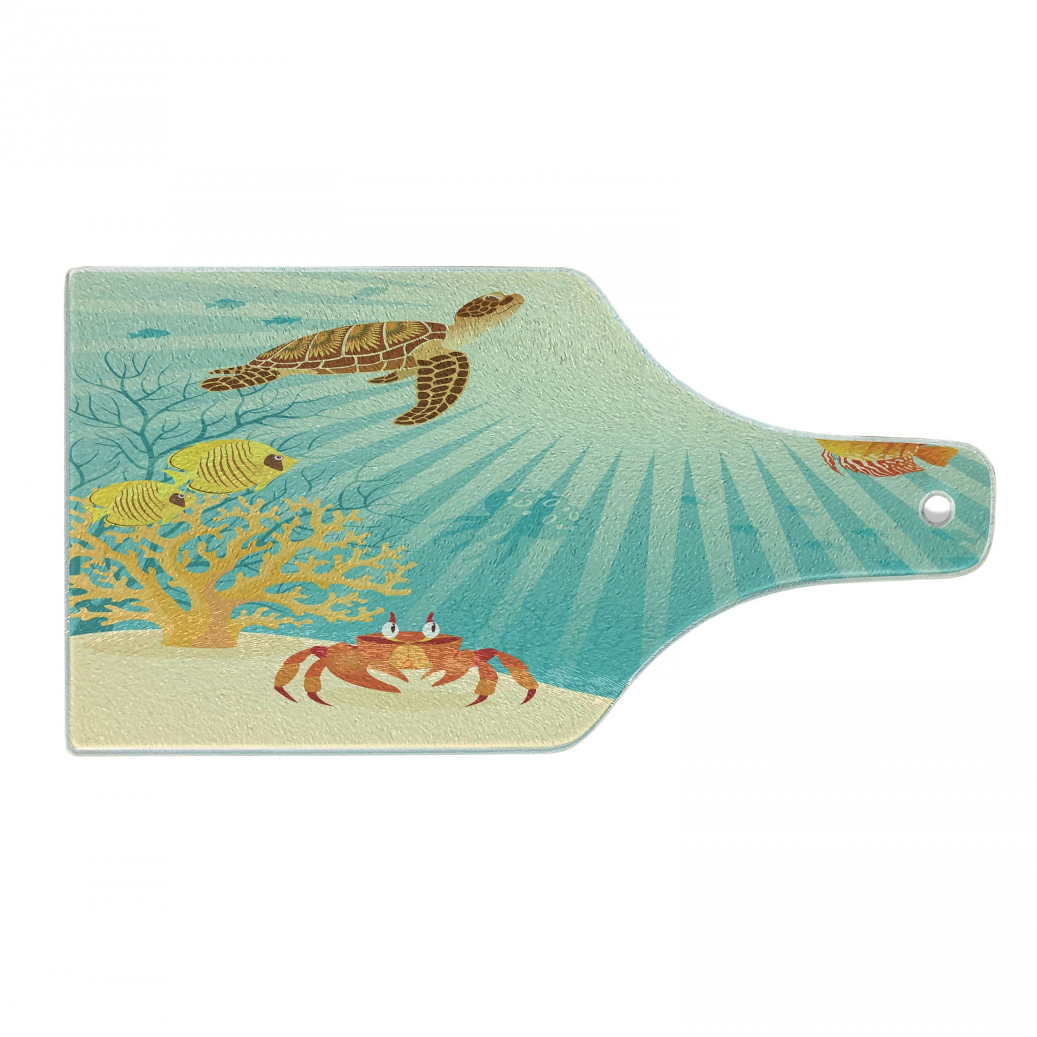 Marine Cutting Board, Tropical Fishes Crab Loggerhead Sea Turtle