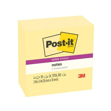Post-it Super Sticky Notes, Canary Yellow, 3 in. x 3 in., 4 Pads