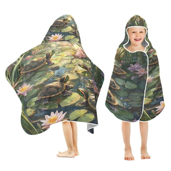 YAZAOO Towels Kids Hooded Beach Towel Serene Turtle Oasis Pool Bath Towel Soft