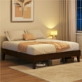thumbnail image 2 of Yaheetech Solid Wood Platform Bed Frame with Wooden Slat Support, Dark Walnut, King, 2 of 9
