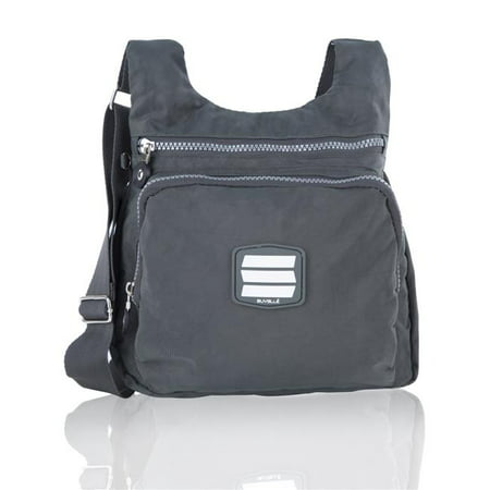 Small City Travel Crossbody Bag Shoulder Handbag Multi Pocket Nylon Purse - Grey - 0