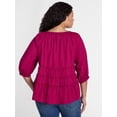 thumbnail image 3 of Terra & Sky Women's Plus Eyelet Trim Swing Top with Elbow Length Sleeves, Sizes 0X-5X, 3 of 5