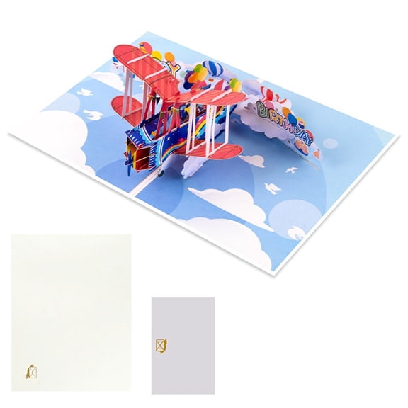 Handcrafted Birthday Card Airplanes Hot Air Balloon Theme Greeting Card with Blank Note and Envelope For Gifts