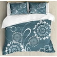 thumbnail image 1 of Grey Blue Queen Size Duvet Cover Set, Abstract Blossoming Petals with Abstract Swirls Romantic Flowers, Decorative 3 Piece Bedding Set with 2 Pillow Shams, Slate Blue Grey and White, by Ambesonne, 1 of 3