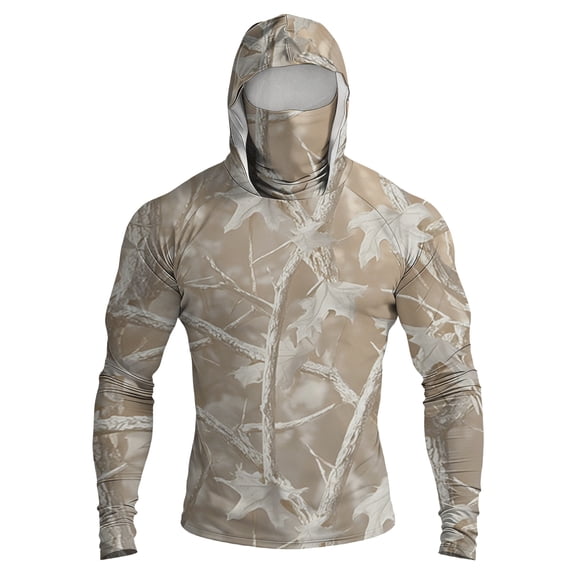 Mens Long Sleeve Sun Protection Shirts UPF 50 Fishing Hoodie with Neck Gaiter & Thumbholes, Breathable Quick-Dry Sun Protection Shirt for Outdoor