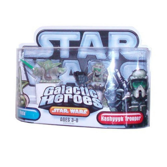 Star Wars Galactic Heroes 2 Pack 2 Inch Tall Action Figure - Yoda with Green ...