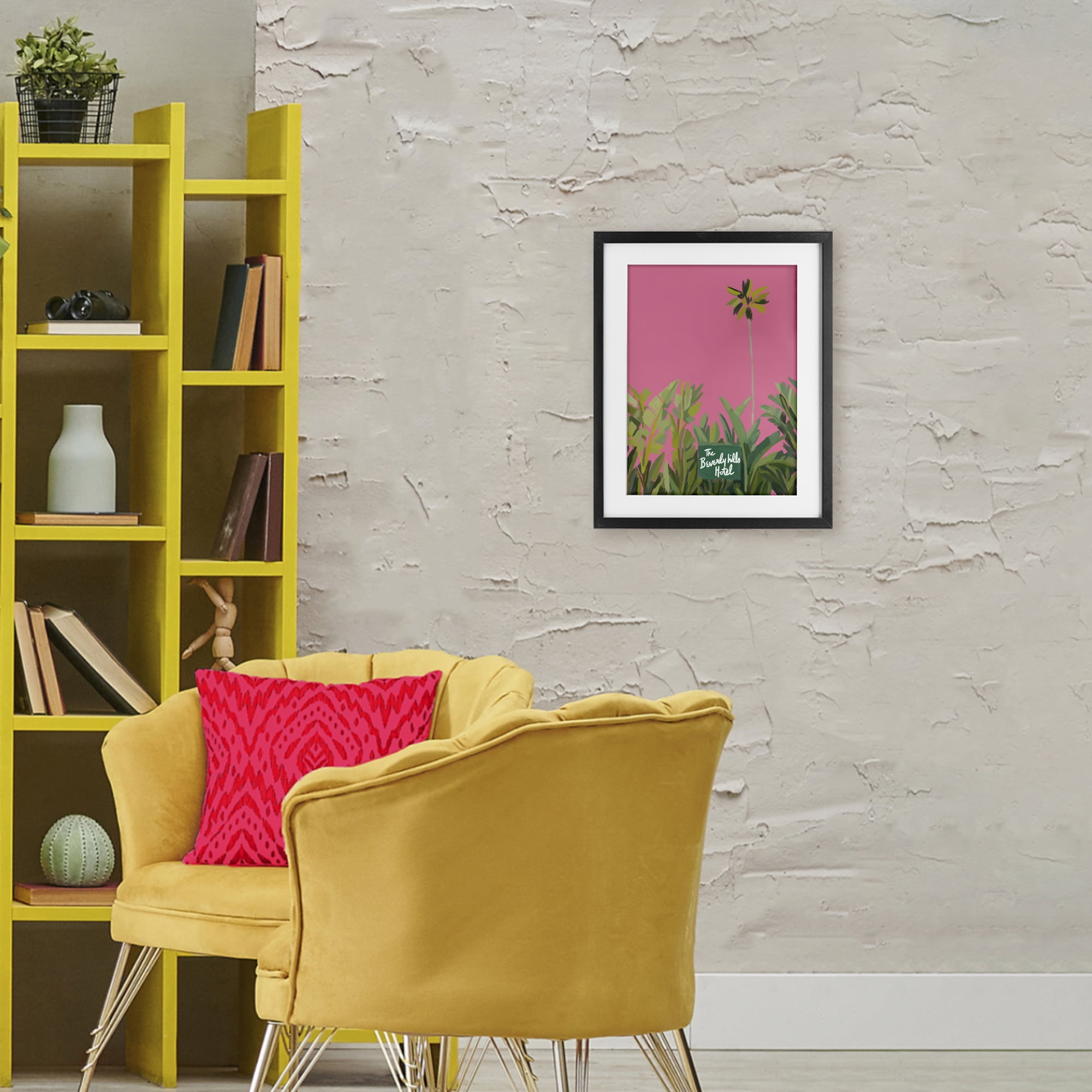 Stupell Industries Beverly Hills Pink & Green Black Framed Print Under Glass, design by Amelia Noyes