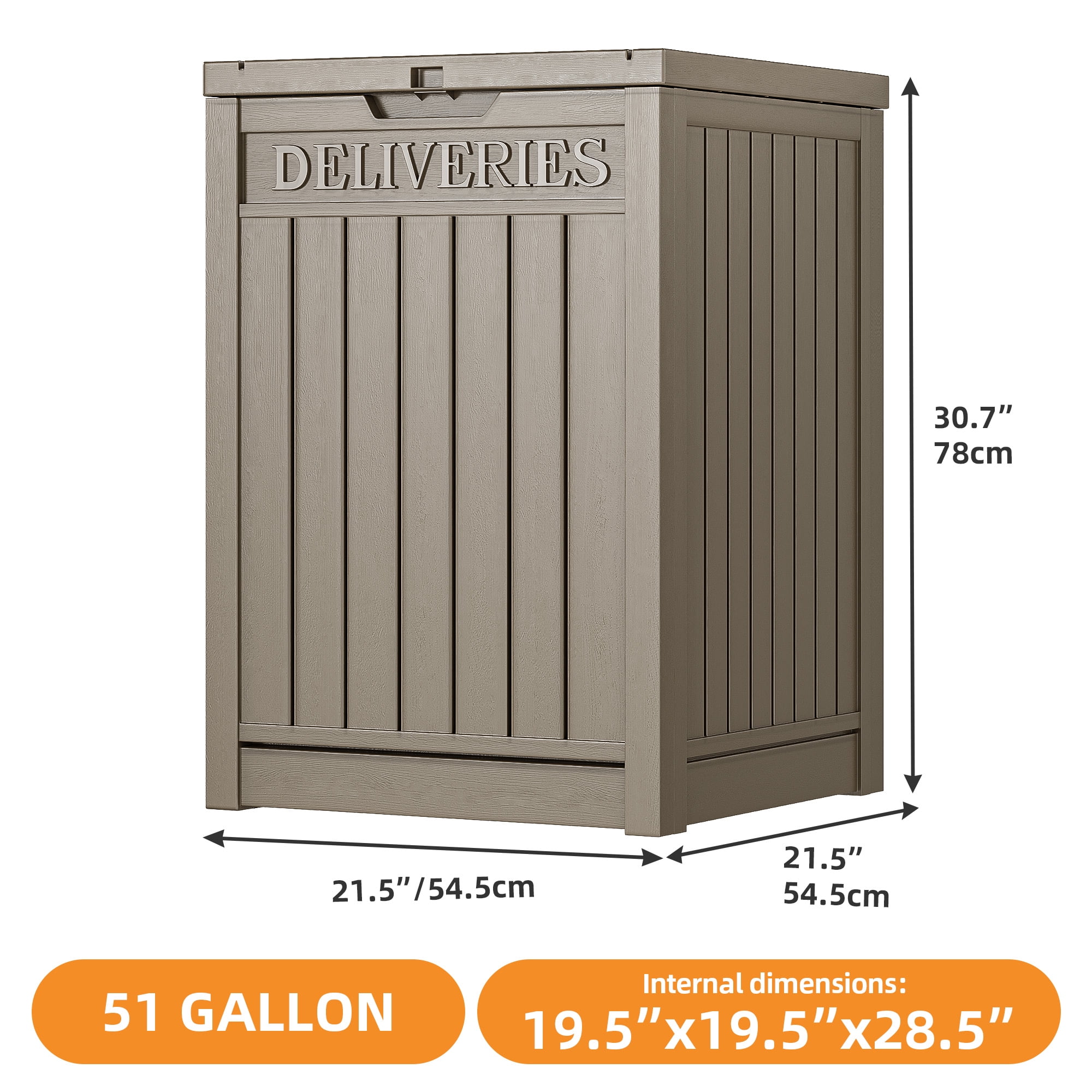 Uforic 51-Gallon Large Outdoor Resin Package Delivery Storage Box, Waterproof Deck Box for Porch or Curbside, Lockable, Light Brown