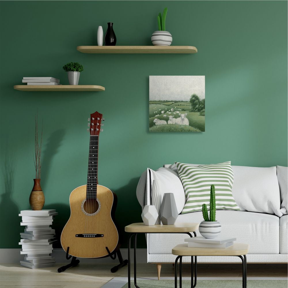Stupell Industries Flock Of Sheep in Green Rolling Hills Illustration Canvas Wall Art Design by Hollihocks Art, 24" x 24"
